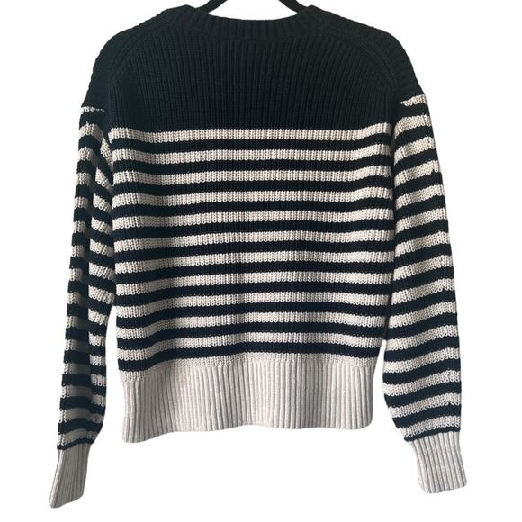 J. Crew Oversized Crewneck Striped Cotton Sweater Navy Black Ivory Size XS - Picture 3 of 10